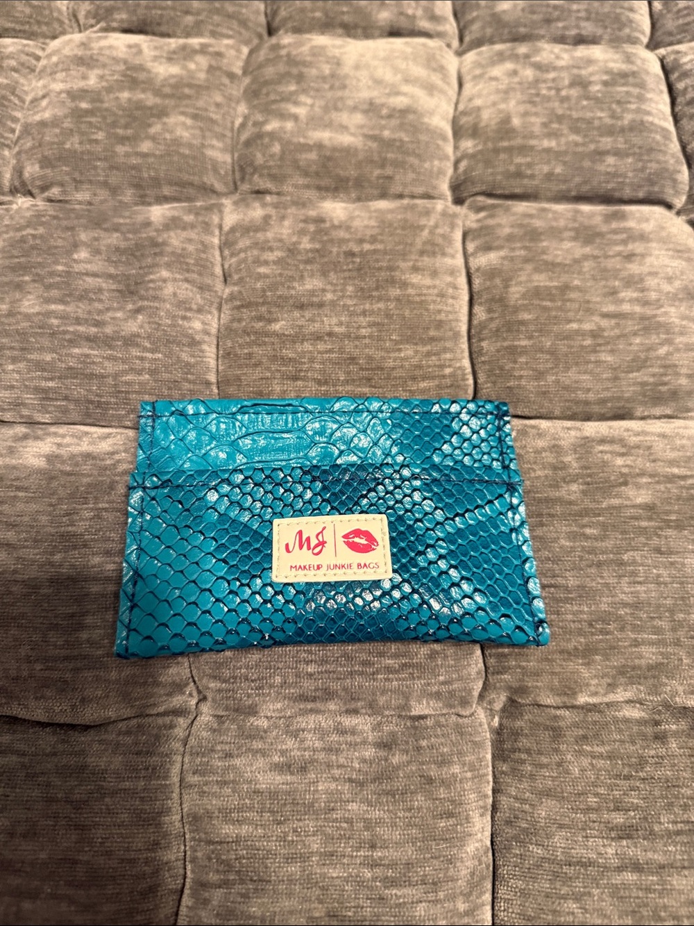 Makeup Junkie Teal Snake-Embossed Card Holder